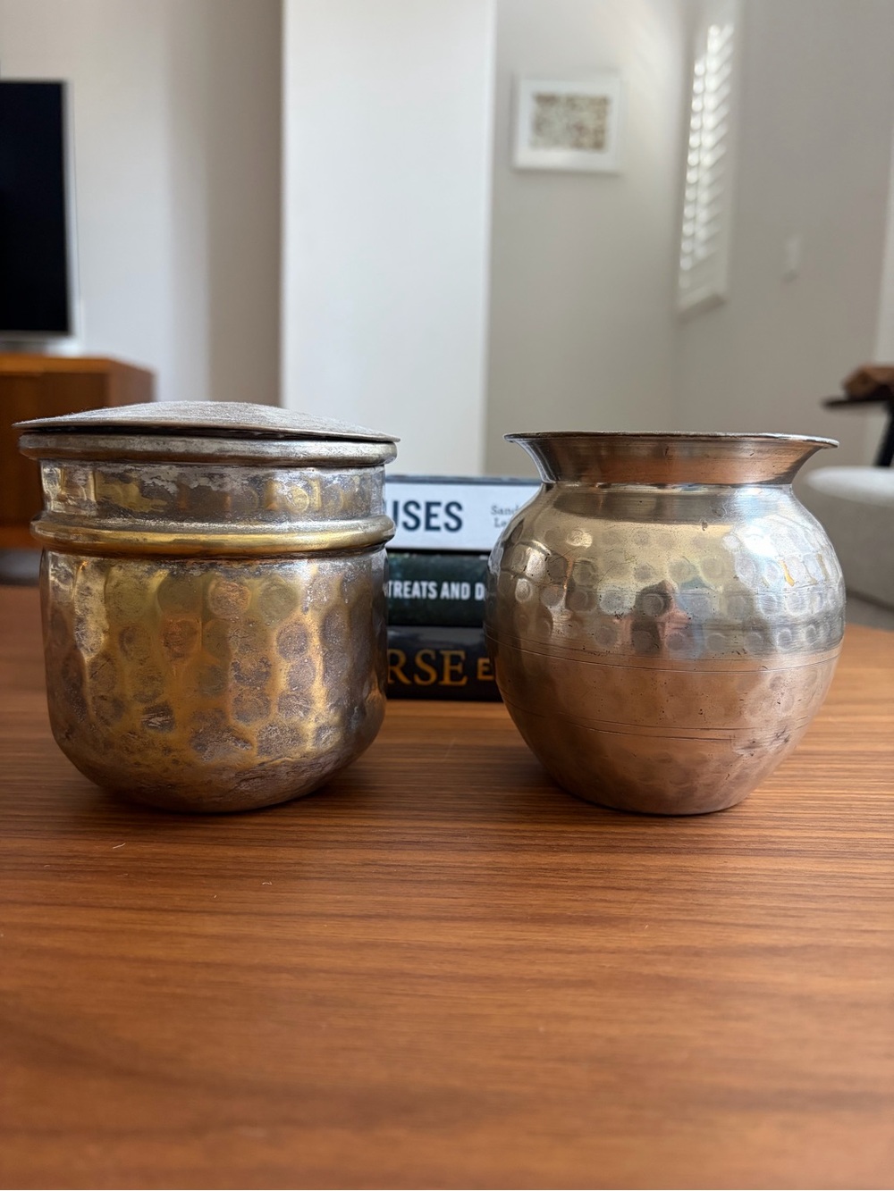 Pair of Hand-Hammered Pewter Decorative vases